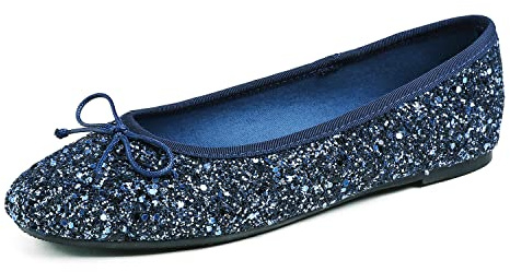 Feversole Women's Macaroon Glitter Colorful,Cojín de Espuma con Memoria Colorida Macaron para Mujer, diseño Plano de Charol Brillantina Azul Noche EU 38