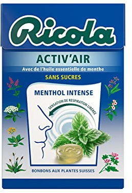 Ricola - Caramelos con plantas suizas – Aroma Activ'Air Mentol Intense – Sin azúcar – 20 paquetes de 50 g