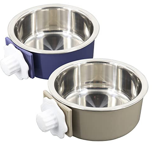 QIYADIN Dog Crate Bowl, Hanging Stainless Steel Removable Pet Crate Water & Food Bowls, Pet Cage Feeder Container Coop Cup for Cat Puppy Birds Rats Guinea Pigs Rabbit Hamster (2PCS)