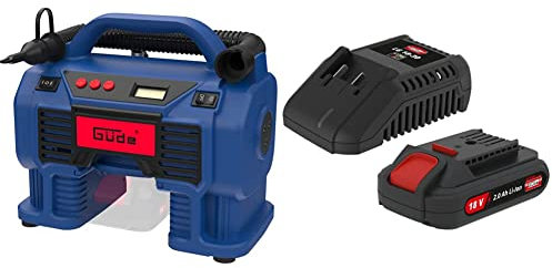 Güde Akku Kompressor K 18 (18V oder Zigarettenanzünder, max. Druck: 11 bar, eff. Liefermenge 0 bar: 10 l/min, Luftvolumenstrom: 22 m³/h, LED-Arbeitsscheinwerfer inkl. 2 Ah Li-Ion Akku & LAdegerät)