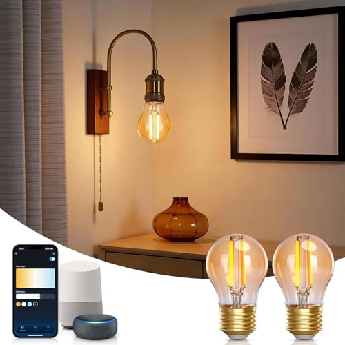 Aigostar Alexa-lampa, E27 LED-glödtrådslampa, G45 bärnstensfärgade smarta WIFI-lampor, 4,5 W, 470 lumen, justerbar vit varm dimbar 2700K -6500K, 2 stycken