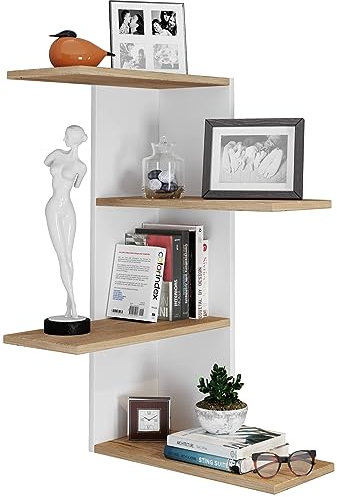 VCM Holz-Wandboard Hängend | Platzsparendes Regal | H. 180 x B. 21 x T. 20 cm | Aufbewahrungsboard | Bücherregal Balos in Weiß/Honig-Eiche