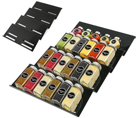 Tefola Set of 4 Expandable Acrylic Spice Racks, Black, 30 x 15 cm, Kitchen, Bathroom, Cosmetics, Office, Gift