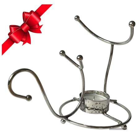 Brandy Warmer Stand Gift Set with Glass Brandy Cognac Snifter Silver Metal with Tea Light Brandy Heater Bar Pubs Restaurant (BRANDY WARMER-1)