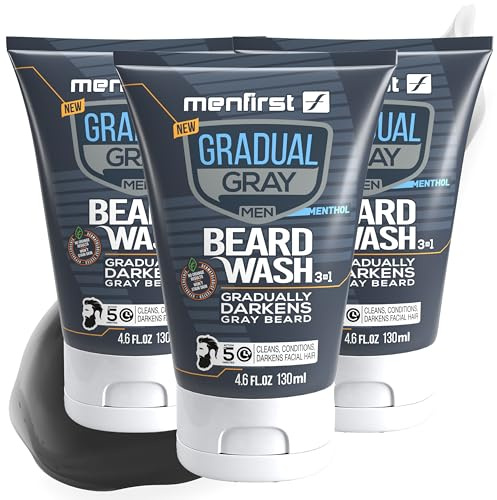 MENFIRST Beard Wash - Gradual Gray Darkening Beard Shampoo for Dark Shades, Hypoallergenic & Harsh Chemical-Free Dye for Men, 4.6 Fl Oz, Pack of 3