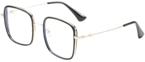 NILZA Große Gläser Quadratische Lesebrille Leichte Computerbrille Mode Lesebrillen Herren Damen Blaulichtfilter Sehhilfe Brillen Anti Müdigkeit (Color : Black Gold, Size : +0.5)