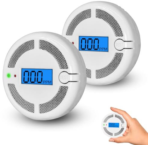 Mini Carbon Monoxide Detector 2 Pack, CO Detector With LED Digital display,EN 50291 arbon Monoxide Alarm Monitor for Home Safety (AA Battery not Included)