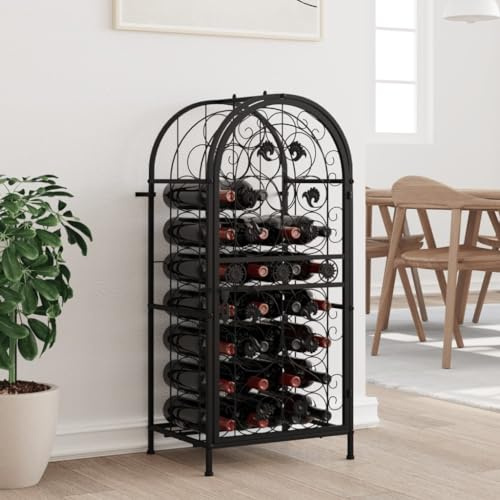 Gecheer Weinregal für 33 Flaschen Metall Flaschenregal Flaschenständer Weinschrank Schwarz 45x36x100 cm Schmiedeeisen