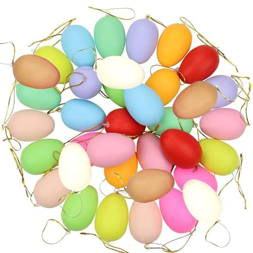 36x Ostereier zum Aufhängen,Bunte Plastik Eier Ostern, Ostereier Deko, Eier Ostern Deko, Plastikeier zum Aufhängen & Dekorieren Kunststoffeier für draußen und innen Osterdeko