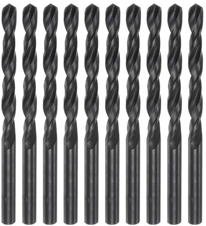 sourcing map 10pcs Jobber Drill Bits 6mm (15/64) Nitride Coated High Speed Steel (HSS) 4241 Twist Drill Bits for Stainless Steel Copper Aluminum Alloy Metal Wood Plastic, Black