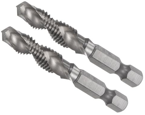 CoCud Combination Drill and Tap Bit, M8 x 1.25 Thread Size 1/4 Hex Shank, 4341 Uncoated High Speed Steel Tools - (Applications: for Aluminum Stainless Steel Plastic), 2-Pieces
