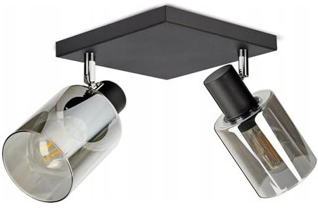 FKL DESIGN Home Deco Deckenlampe Deckenleuchte Schwarz 2-flammig E27 Glas Lampenshirm Lampe aus Serie N535 (DQP2)