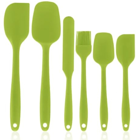 6-Pack Silicone Spatula Set Heat Resistant Non-Stick Stainless Steel Core Food Grade BPA Free Rubber Spatulas Kitchen Baking Tools Cooking Utensils Cookware Turner Tongs (Green)