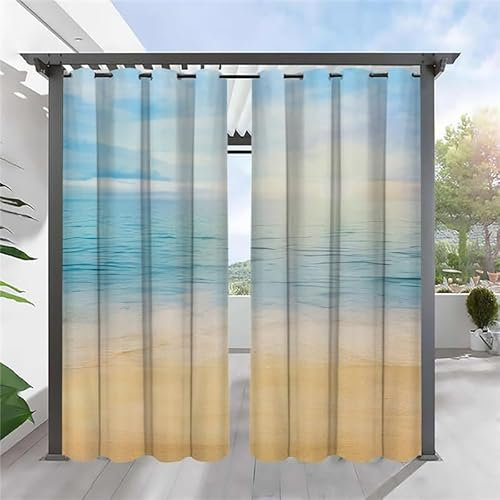 SYHIEGO Outdoor Vorhang Ozean Wetterfest Outdoor Vorhänge Strand mit Ösen Wasserdicht Outdoor Gardinen 2er Set Outdoorvorhänge für Balkon Pavillon Terrasse, 132x213cm
