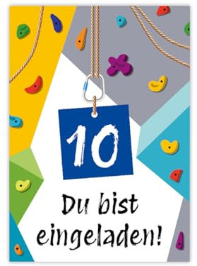 Minkocards 10 Einladungskarten zum 10. Kindergeburtstag Klettern Bouldern Mädchen Jungen Einladungen zehnte Geburtstag