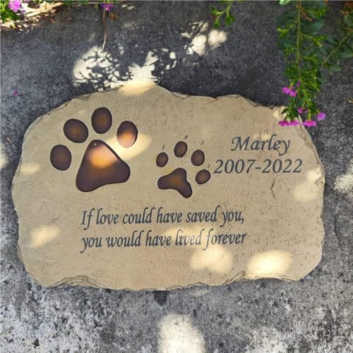 JHB Personalisierte Haustier-Gedenksteine für Katzen Hunde, Symptomatische Haustier-Gedenksteine Gartensteine für Hunde oder Katzen mit Haustier-Namen, Daten Satz engagiert Pet Memorial Geschenke