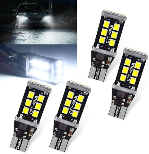 icykale Pack-4 Car T15 LED Reversing Light, W16W 912 921 906 1:1 Design Stable IC Driven Bulb, 2835-15SMD 360 Degree Uniform Lighting Bulb, Universal for Cars Canbus Decoding Error-free Bulb (White)