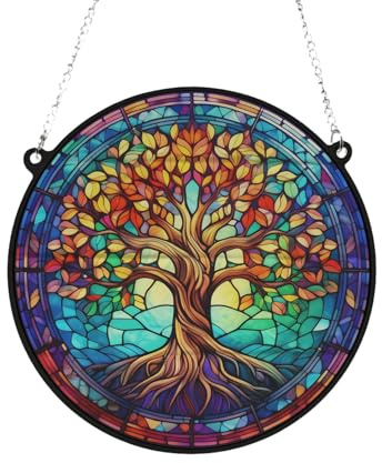 Image Industry Tree of Life Stained Glass Effect Suncatcher - Garden & Outdoor Gift - Memorial Gift (19cm)