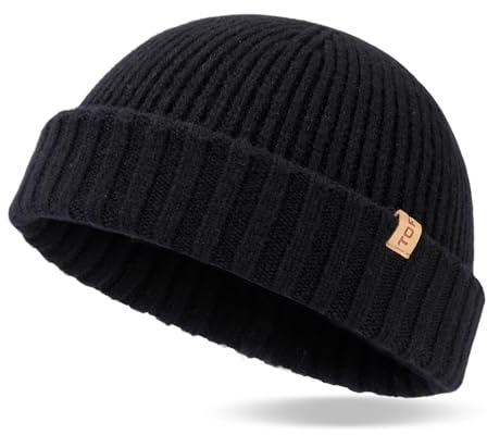 TOP-EX XL/XXL Mens 100% Merino Wool Fisherman Beanie Trawler Beanie Winter Hat Knitted Cuffed Hat