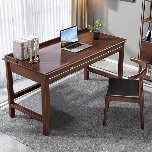 Escritorio de madera maciza para juegos con cajones para oficina en casa, escritorio moderno de estilo chino con diseño de ahorro de espacio, 120 x 60 x 80 cm, acabado en nogal