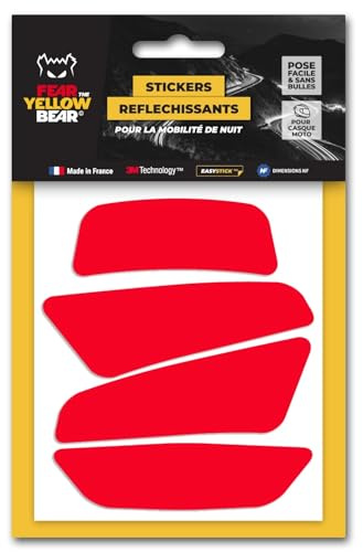 Yellow Bear© Easy Four Color, Kit 4 Stickers Retro réfléchissants REPOSITIONNABLES, pour Casque Moto, 3MTM Technology (Rouge)