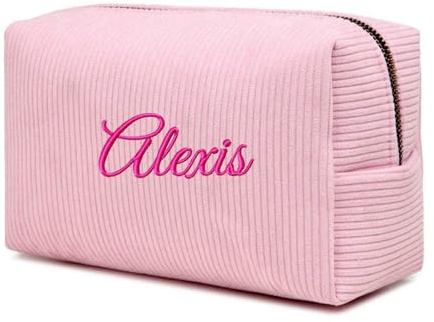 Personalisierte Kosmetiktasche Aus Cord, Individuell Bestickte Schminktasche, Aufbewahrungstasche for Damenbinden, Individuelle Praktische Reisetasche, Personalisierte Aufbewahrungstasche(Pink)