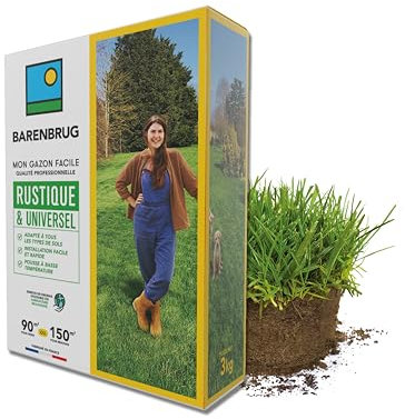 BARENBRUG - Gazon Rustique & Universel - Adapté Tous Sols - Installation Facile et Rapide - Pousse à Basse Température - Engrais Compatible Agriculture Biologique - Fabriqué en France - 3KG