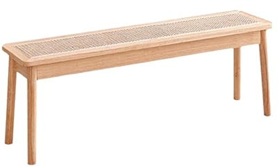 Rattan-Bank aus Massivholz mit handgewebtem Sitz, Holz-Essbank, Nudelbank, Schuhbank, Bettbank, für Eingangsbereich, Küche, Schlafzimmer, Gelb, 140 cm