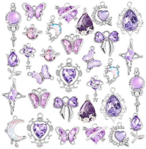 PH PandaHall 32 Stück 16 Stile Gothic Charms Anhänger Kristall Herz Charms Legierung Glas Strass Charm Für Armbänder Ohrringe DIY Schmuck Halsketten