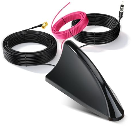 Bingfu Shark Fin Car Antenna for FM AM DAB Radio Reception, High Gain 9-16V Wide Voltage, IP65 Waterproof, SMB Connector, for Truck RV Van Car Digital & Analog Radio Systems – Black
