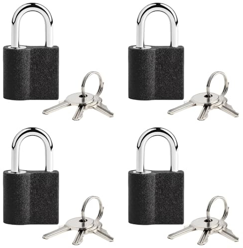 4 Pcs Small Padlocks with Keys, Suitcase Locks, Padlock for Suitcase, Mini Padlocks (Keyed Alike) for Travel Gym Locker Bags Holiday Cases-25mm (Black)