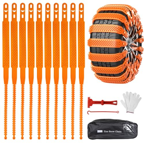 Oziral Chaînes à Neige 10 Pièces Universelles Automatiques - Type Chenille à Attaches Rapides pour Pneus 165-255 Antidérapantes d'Urgence pour Véhicule, SUV, Camion