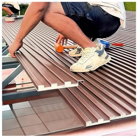 Rygcrud Metalldachplatten – Längsverbunden, Wellblech Aluminium Wasserdicht Obere Abdeckung Isoliert Ersatz, Dachbleche Für Gewächshausschuppen(Braun,13x100cm/8pcs)