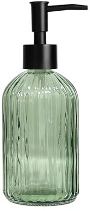Green Glass Soap Dispenser, 400ml Liquid Hand Soap Dispenser, Refillable Kitchen Bathroom Liquid Soap Dispenser, Hand Wash Dispenser Bottle with Black Pump