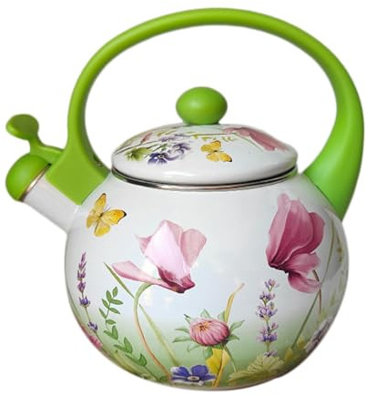 KESOTO Bouilloire émaillée, Théière avec Couvercle, Carafe à Jus, Bouilloire Sifflante,