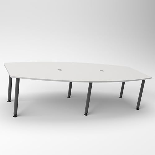 Konferenztisch KONTI 280x130 cm – ovaler Besprechungstisch in Grau mit graphitfarbenen Rundrohrfüßen & 2 Kabelauslässen, erweiterbarer Meetingtisch für 8–10 Personen, moderner XXL-Tisch fürs Büro