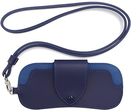 ONEBO 1 Stück Tragbares Etui für Sonnenbrillen, Leder Brillenetui, Mode Sonnenbrillenetui, für Die Mitnahme Ihrer Brille Beim Ausgehen,für Damen Herren (Königsblau)