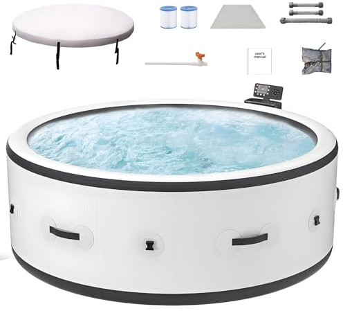Spa Hinchable Todo en Uno para 4-6 Personas, Combinación de Bañera de Hidromasaje con Calefacción Eficiente y Jets de Burbujas, Oasis Portátil Definitivo para Jardín, Incluye Cubierta Térmica L