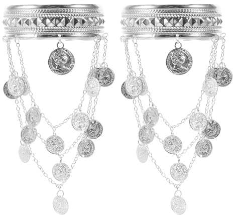 SOESFOUFU 2 bracciali da donna: bracciali rigidi aperti regolabili - gioielli da braccio boho - accessori per danza del ventre - per la parte superiore del braccio per festival ed