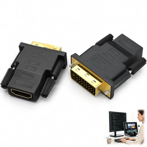 2 stycken DVI till HDMI-adapter 1080P, DVI till HDMI-adapter, dubbelriktad, full HD 60 Hz, guldpläterad, kompakt och bärbar, kompatibel med PC, bärbar dator, bildskärm, TV, projektor och