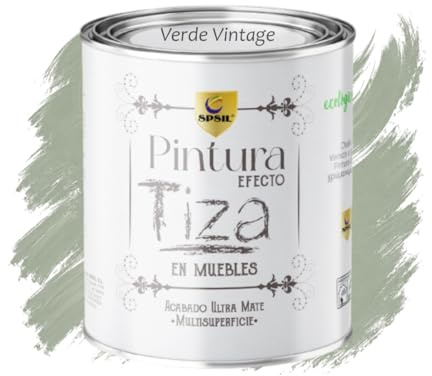 SPSIL Pintura a la Tiza Verde Vintage 750ml Multiusos Sin Lijado, Secado Rápido Lavable Ecológica, Mate Vintage para Madera Metal Yeso, Interiores Exteriores Bricolaje y Renovación de Muebles