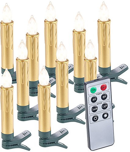 10 bougies LED pour sapin de Noël avec télécommande - coloris Or [Lunartec]