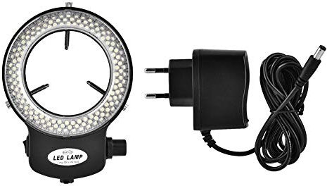 LED Ringlicht, LED Kamera Ring Microscope, Optische Ringleuchte Mikroskop Kamera mit 144 Perlen Lichtquelle Einstellbare Helligkeit Mehr Als 18000LUX(EU Plug Schwarz)