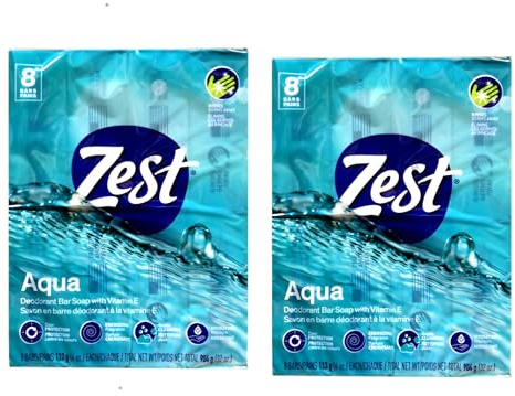 Zest Aqua Pure Cleansing Bar Soap 20% More Moisture 8 Count Pack of 2