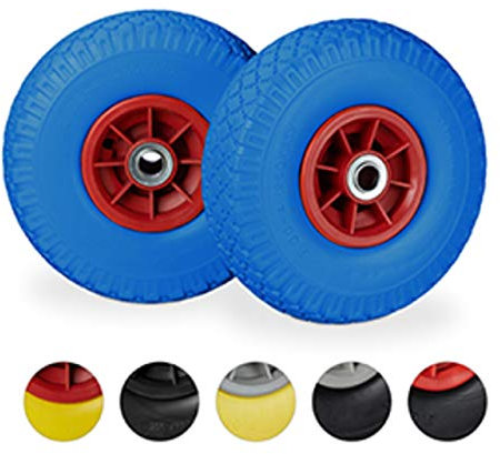 Relaxdays 2X Ruote per Carriola, in Gomma Antipanne, 3.00-4, ASSE 20mm, Max.80 kg, 260 x 85 mm, Blu Rosso