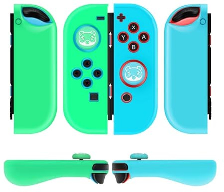 TNP Switch Joy Con Hülle für Nintendo Switch Joy Con Controller, Silikon Grip Skin Cover Case für Joycon Controller, Silikonhülle/Schutzhülle mit Joystick Kappen, Spielzubehör, 2er-set, Waschbär