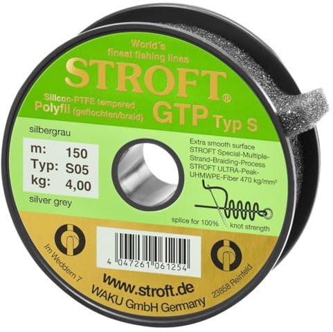 WAKU STROFT GTP S Typ 05 Silbergrau 150m Geflochtene Angelschnur 4,00 Kg