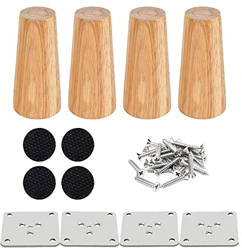 Drenky 4 Stück Möbelfüße Holz Rund Tischbeine, Bettfüße 12 cm, Schreibtischfuß Walnuss-Finish mit Befestigungsbeschlägen für Sessel, Nachttische, Schränke, Kommoden