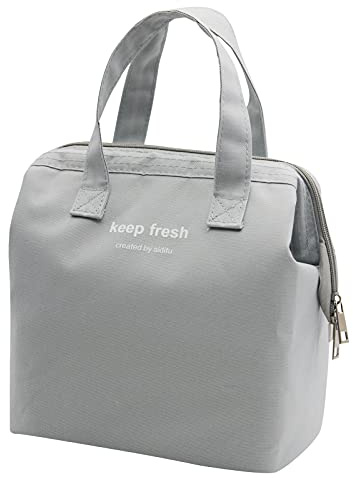 Mziart Isolierte Lunch-Tasche, einfache Bento-Kühltasche, Lunch-Tragetasche für Lunchbox für Damen, Herren, Erwachsene, Picknick, Arbeiten, Wandern, Strand (grau)