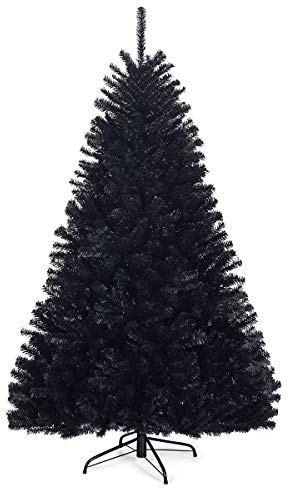 GYMAX Künstlicher Weihnachtsbaum 180/225 cm, Christbaum mit 1036/1258 Spitzen, Kunstbaum Tannenbaum mit Metallständer, Material PVC, für Zuhause, Geschäft, Büro, Schwarz (180 cm)